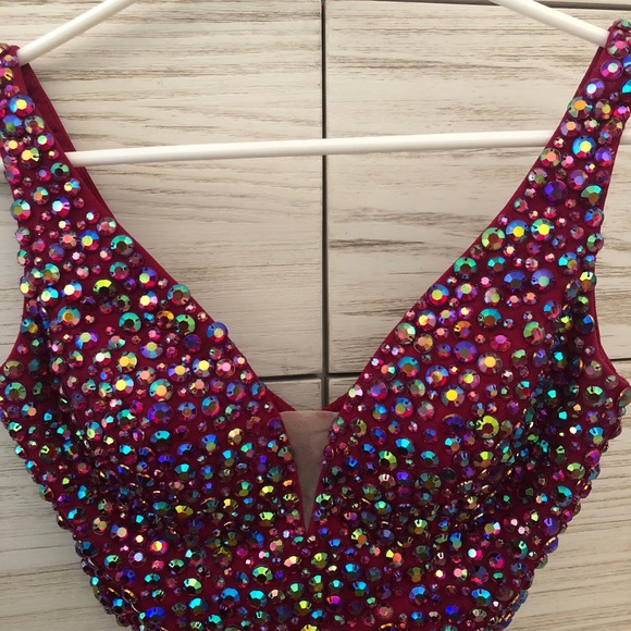 Sherri Hill Two Piece Ruby Red Prom Dress - Picture 5 of 9